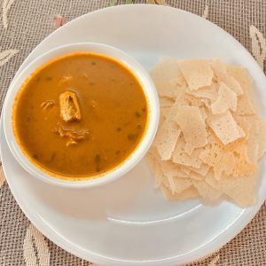 Chicken Curry with Crispy Rice Roti
